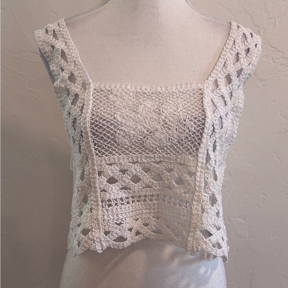 Altar’d State Cream Crochet Lace Crop Top Boho Festival Cottagecore Size M